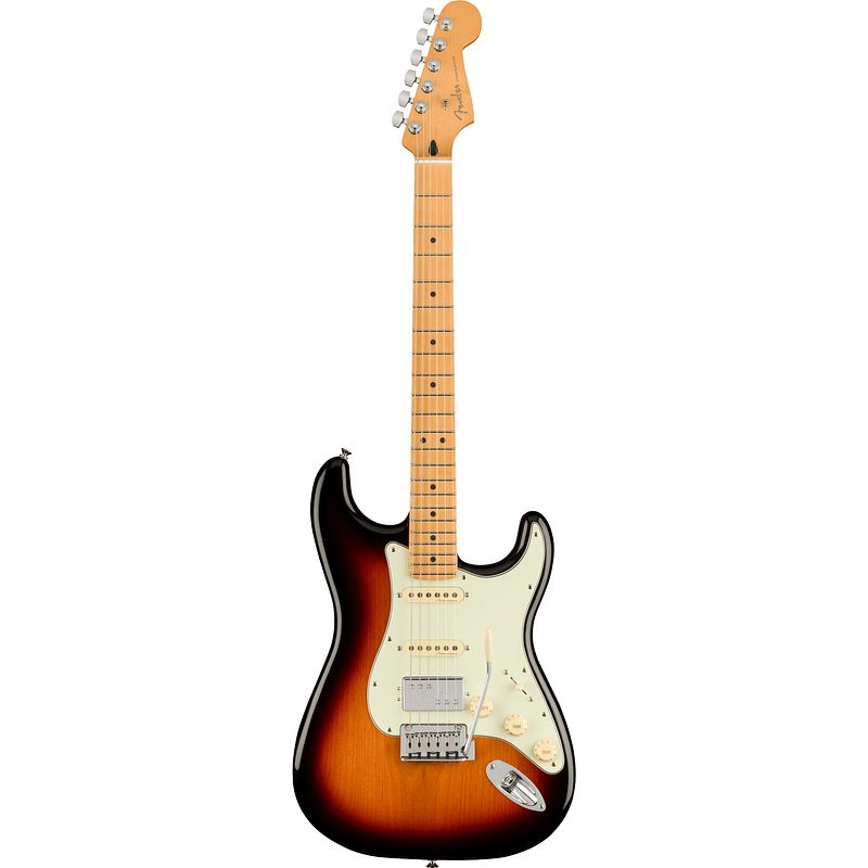 Foto van Fender player plus stratocaster hss mn 3-color sunburst elektrische gitaar met deluxe gigbag