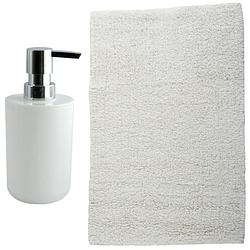 Foto van Msv badkamer droogloop mat - napoli - 45 x 70 cm - met bijpassend zeeppompje - wit - badmatjes
