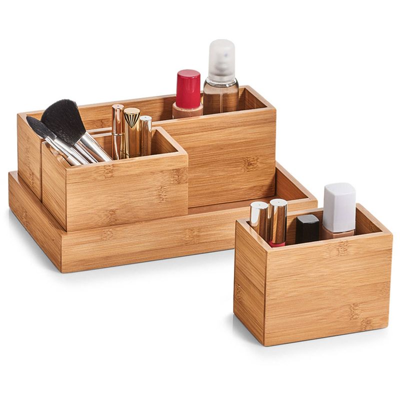 Foto van Make-up organizer - 28 x 18 x 11 cm - bamboe hout - make-up dozen