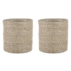 Foto van 2x stuks naturel rotan planten pot mand van gedraaid jute/riet h18 en d18 cm - plantenpotten