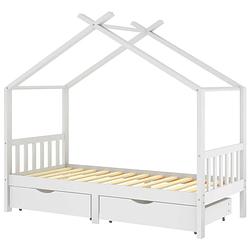 Foto van The living store kinderbedframe boomhut stijl - wit - 206x97x190 cm - massief grenenhout