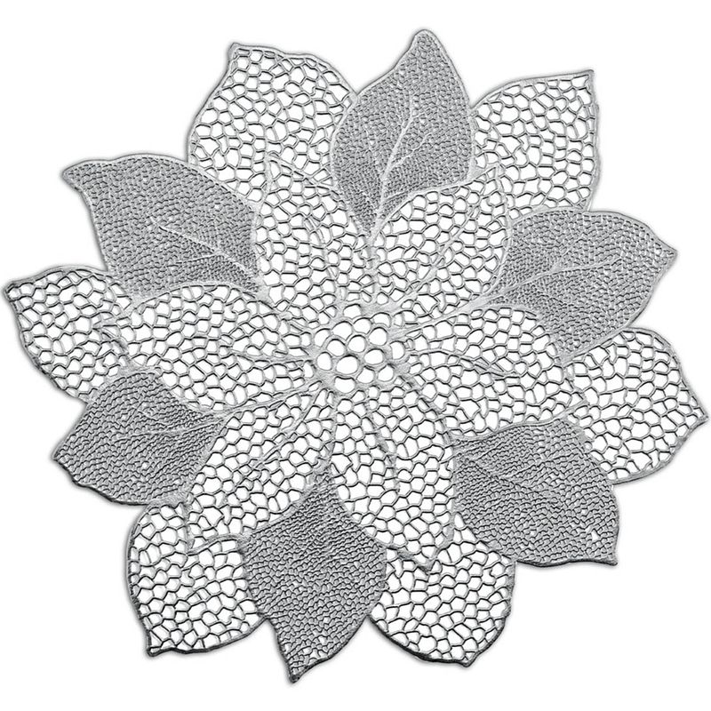 Foto van 1x placemats bloemen vorm - kunststof - 49 x 47 cm - zilver - placemats