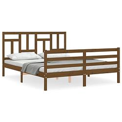 Foto van The living store massief grenenhouten bedframe - honingbruin - 205.5 x 165.5 x 100 cm - multiplex lattenbodem