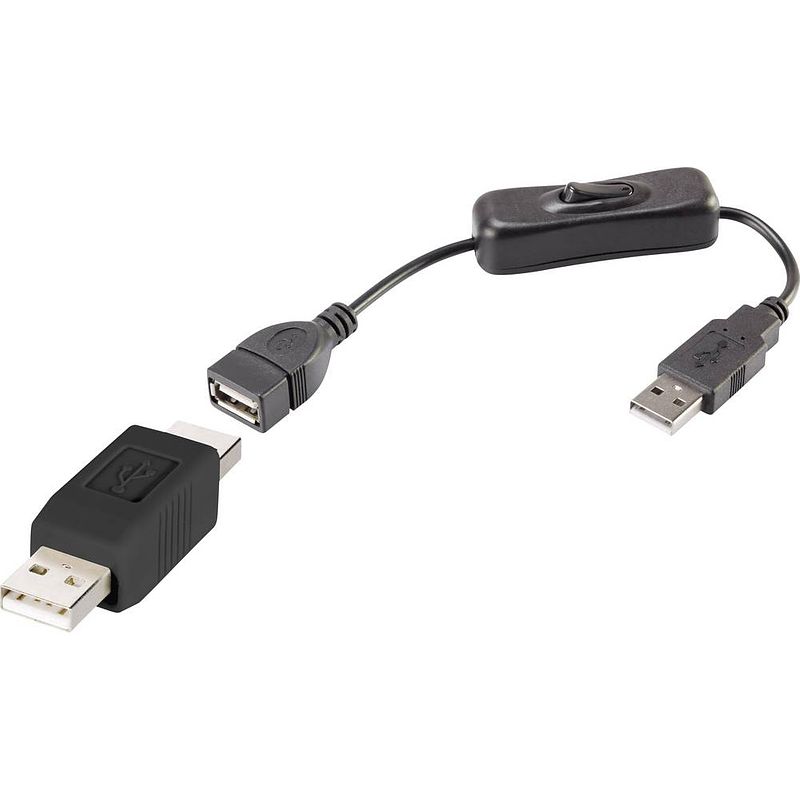 Foto van Renkforce usb-kabel usb 2.0 usb-a stekker, usb-a stekker 25.00 cm zwart incl. aan/uitschakelaar, vergulde steekcontacten rf-3346616