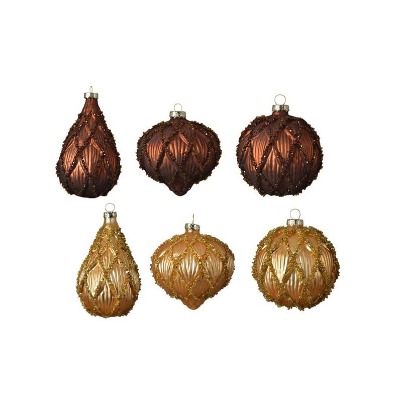 Foto van Kerstbal glas a6 bauble onion drop all in brown gold decoris