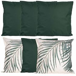 Foto van Bank/tuin kussens set - voor binnen/buiten - 6x stuks - groen/palm print - 45 x 45 cm - sierkussens