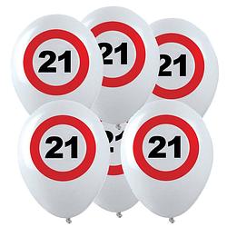 Foto van 12x leeftijd verjaardag ballonnen met 21 jaar stopbord opdruk 28 cm - ballonnen