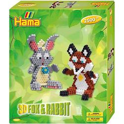 Foto van Hama strijkkralenset gift box 3d vos & konijn 2500 stuks