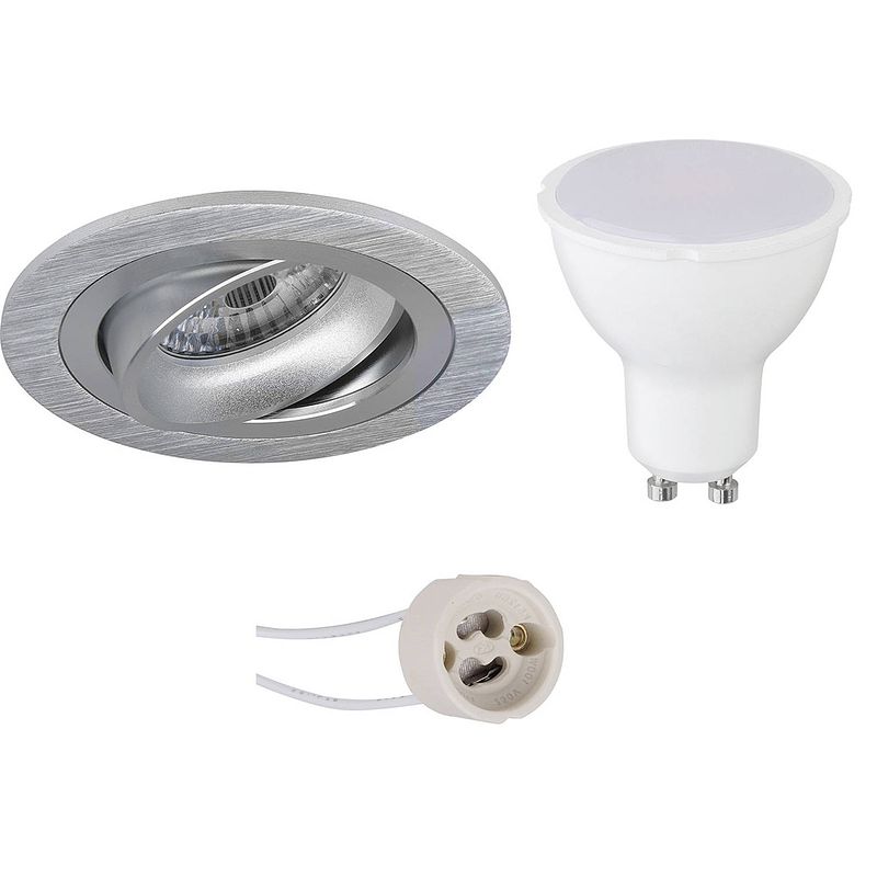 Foto van Led spot set - pragmi alpin pro - gu10 fitting - inbouw rond - mat zilver - 6w - natuurlijk wit 4200k - kantelbaar ø92mm