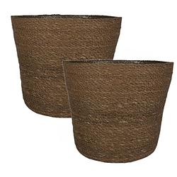 Foto van Set van 2x stuks plantenpot/bloempot van jute/zeegras diameter 30 cm en hoogte 26 cm camel bruin - plantenpotten