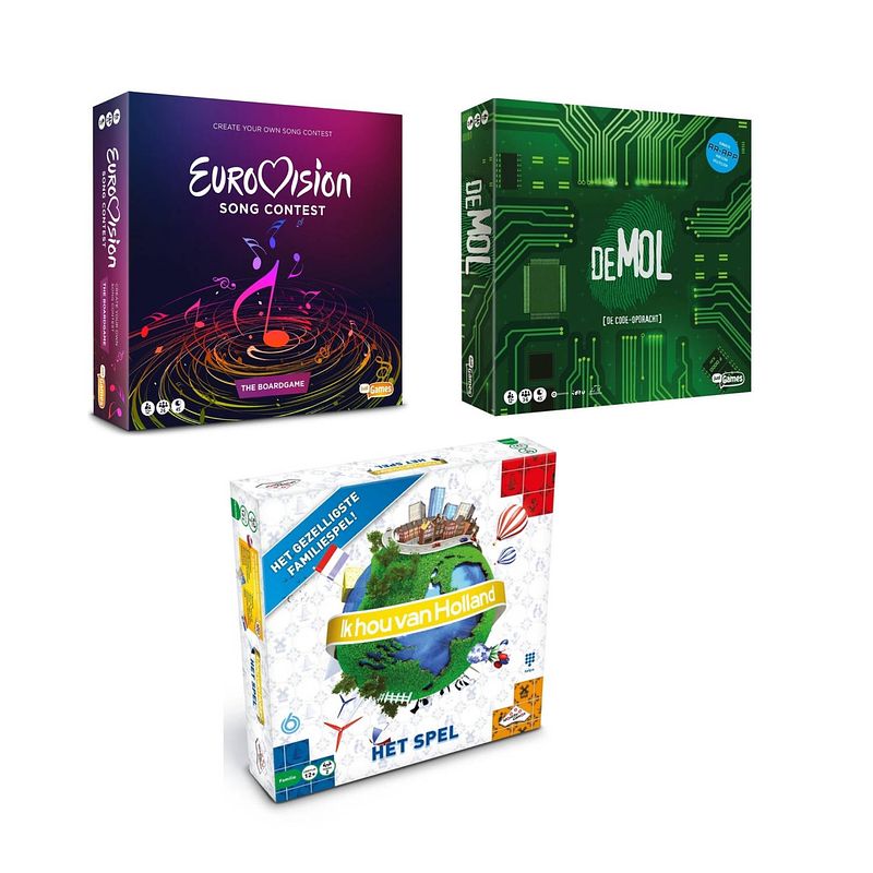 Foto van Spellenset - 3 stuks - eurovisie songfestival spel & wie is de mol de code opdracht & ik hou van holland bordspel