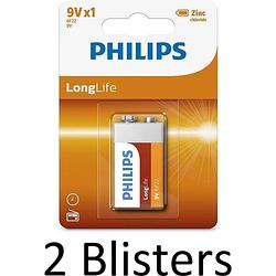 Foto van 2 stuks (2 blisters a 1 st) philips longlife 9v batterijen