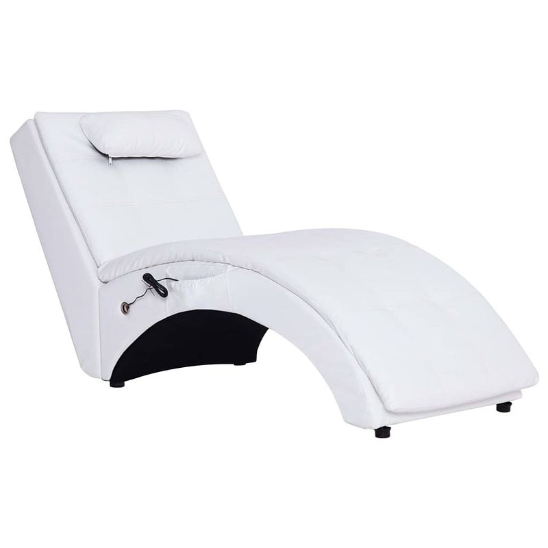 Foto van The living store chaise longue - wit - 145x54x72 cm - massage- en verwarmingsfunctie