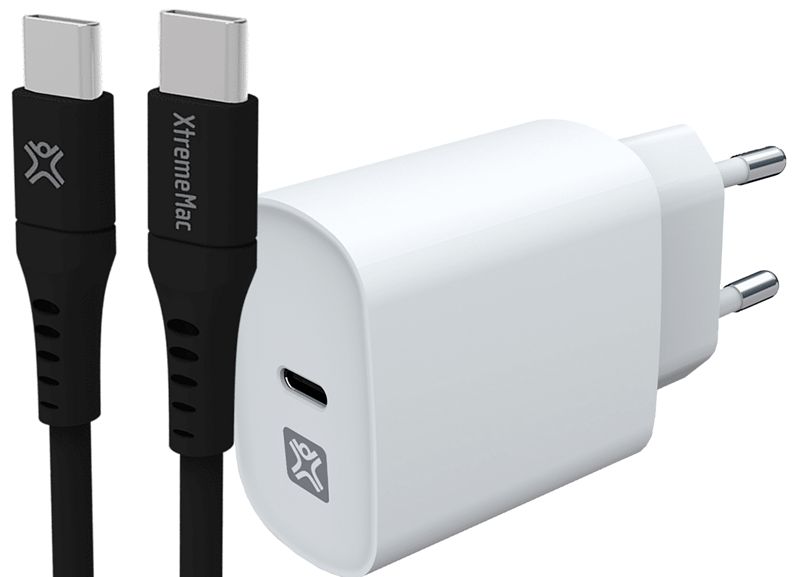 Foto van Xtrememac power delivery oplader 30w wit + usb c kabel 1,5m kunststof zwart