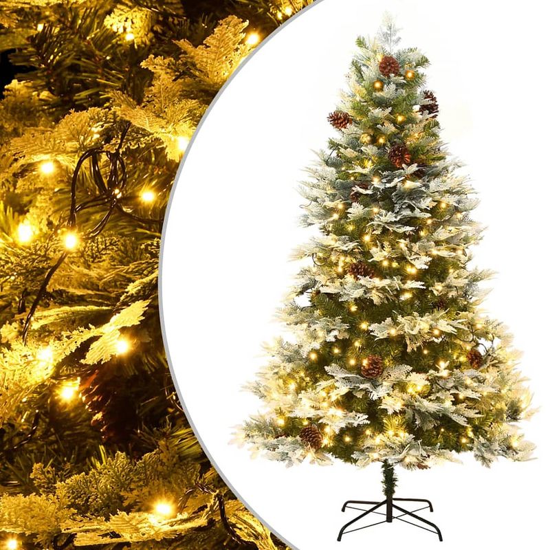 Foto van Vidaxl kerstboom met led'ss en dennenappels 195 cm pvc en pe groen