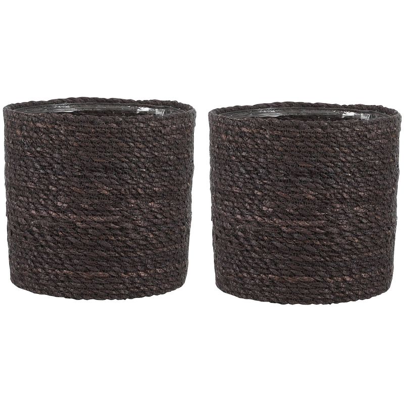 Foto van 2x stuks naturel grijs rotan planten pot mand van gedraaid jute/riet h20 en d20 cm - plantenpotten