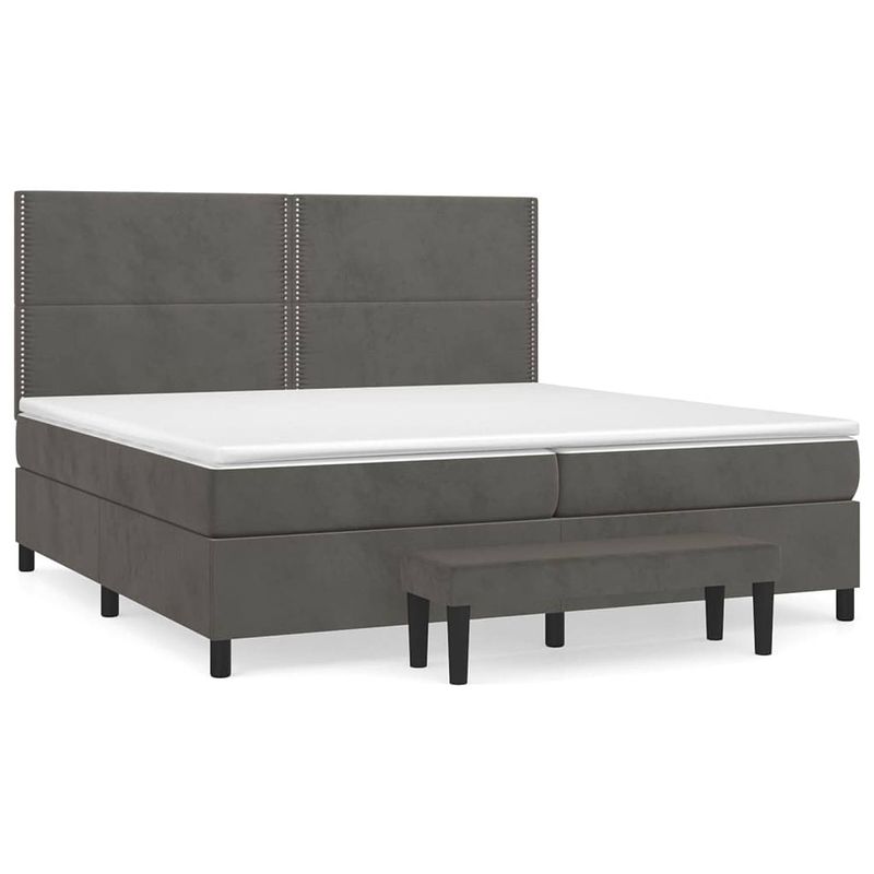 Foto van The living store boxspringbed donkergrijs - 203 x 200 x 118/128 cm - zacht fluweel - praktisch hoofdbord - pocketvering