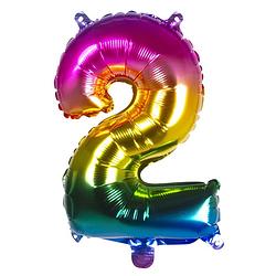 Foto van Boland folieballon cijfer 2 latex regenboog 36 cm