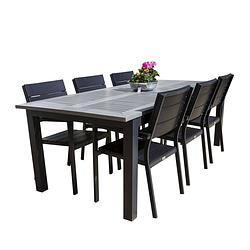 Foto van Albany tuinmeubelset tafel 100x224/324cm en 6 stoel sgsa levels zwart, grijs.