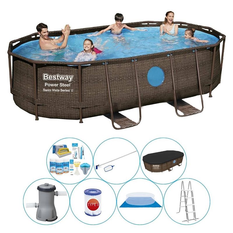 Foto van Bestway power steel swim vista ovaal 427x250x100 cm - zwembad combinatie pakket