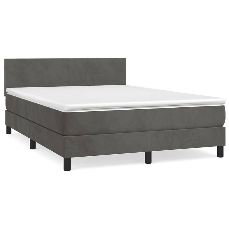 Foto van The living store boxspringbed - comfort - bed - 203x144x78/88 cm - donkergrijs - fluweel - verstelbaar hoofdbord -