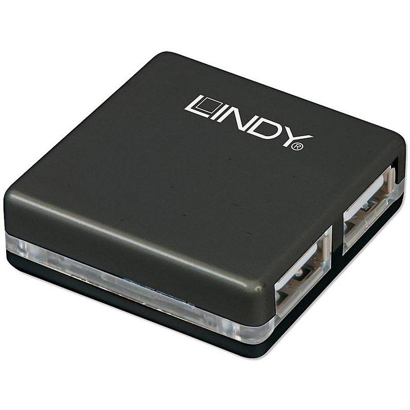 Foto van Lindy lindy usb 2.0 mini hub 4 port, 4x4cm 4 poorten usb 2.0-hub zwart