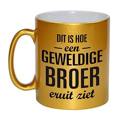 Foto van Gouden geweldige broer cadeau koffiemok / theebeker 330 ml - feest mokken