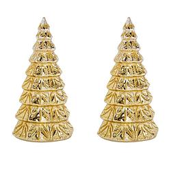 Foto van 2x stuks led kaarsen kerstboom kaars goud d9 x h19 cm - led kaarsen