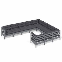 Foto van Vidaxl 10-delige loungeset met kussens grenenhout grijs