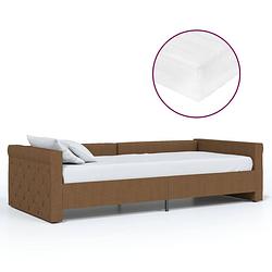 Foto van The living store slaapbank bruin - 221x97x62 cm - usb-uitgang - wit matras - 90x200x16 cm - h2/h3