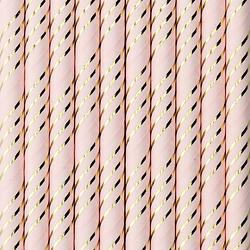 Foto van Drinkrietjes - papier - 50x - roze/goud strepen - 19,5 cm - rietjes - drinkrietjes