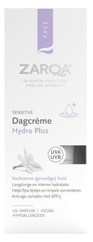 Foto van Zarqa sensitive dagcrème hydra plus 0% parfum spf15