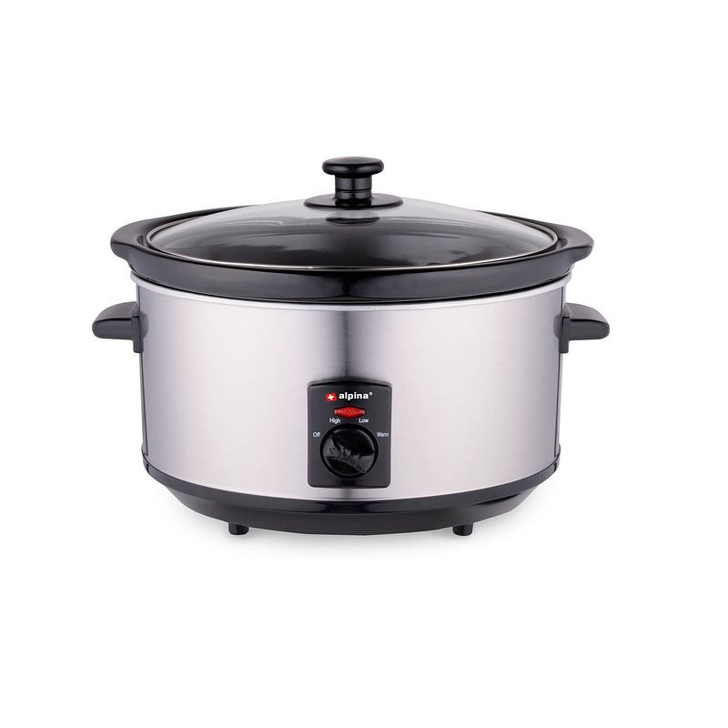 Foto van Alpina slowcooker - 3.5 liter - keramische binnenpan - 3 warmtestanden - rvs