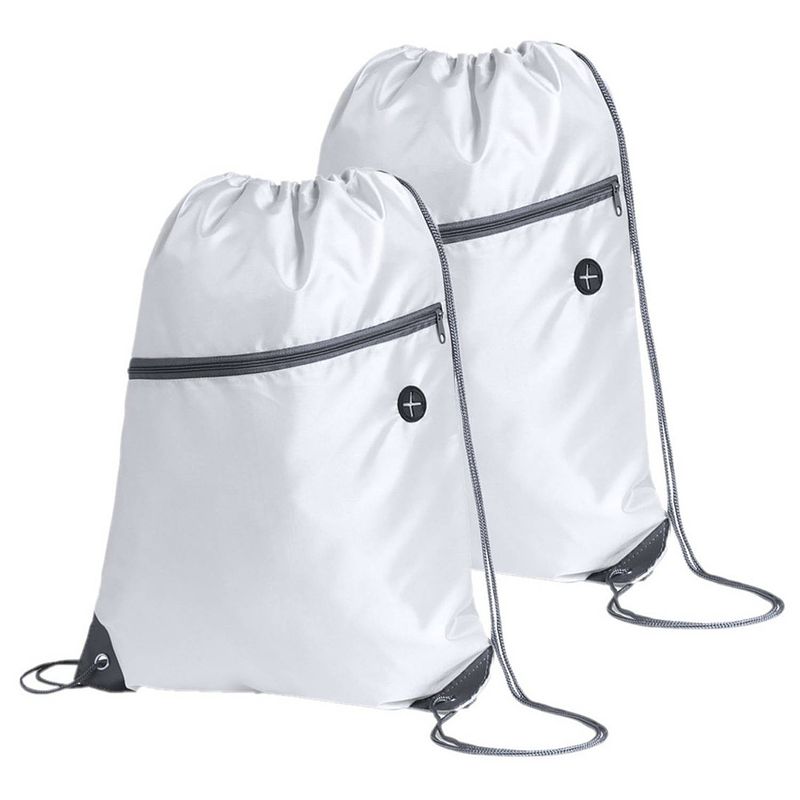 Foto van Sport gymtas/rugtas/draagtas - 2x - wit met rijgkoord 34 x 44 cm van polyester - gymtasje - zwemtasje