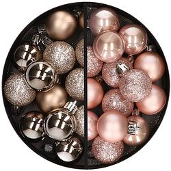 Foto van 34x stuks kunststof kerstballen champagne en lichtroze 3 cm - kerstbal