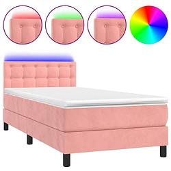 Foto van The living store boxspring - roze fluweel - 203x80x78/88 cm - verstelbaar hoofdbord - led-verlichting - pocketvering