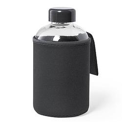 Foto van Glazen waterfles/drinkfles met zwarte softshell bescherm hoes 600 ml - drinkflessen