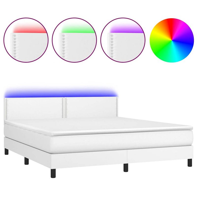 Foto van Vidaxl boxspring met matras en led kunstleer wit 180x200 cm