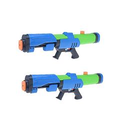 Foto van 2x mega waterpistolen/waterpistool met pomp blauw/groen van 63 cm kinderspeelgoed - waterpistolen