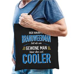 Foto van Brandweerman katoenen tas zwart voor heren - gewone man maar dan cooler - feest boodschappentassen