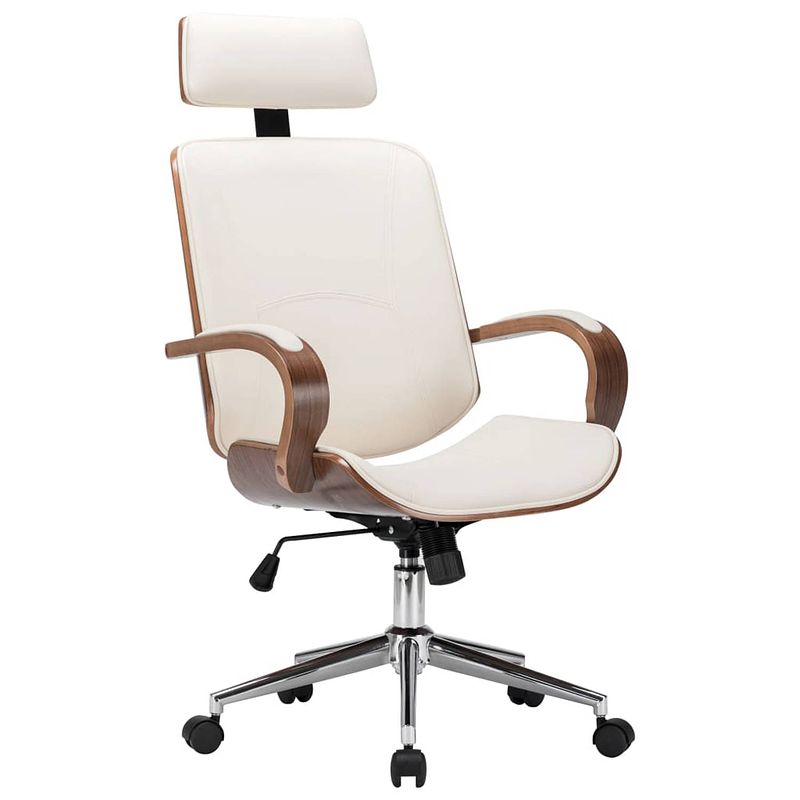 Foto van Vidaxl kantoorstoel draaibaar met hoofdsteun kunstleer en hout crème