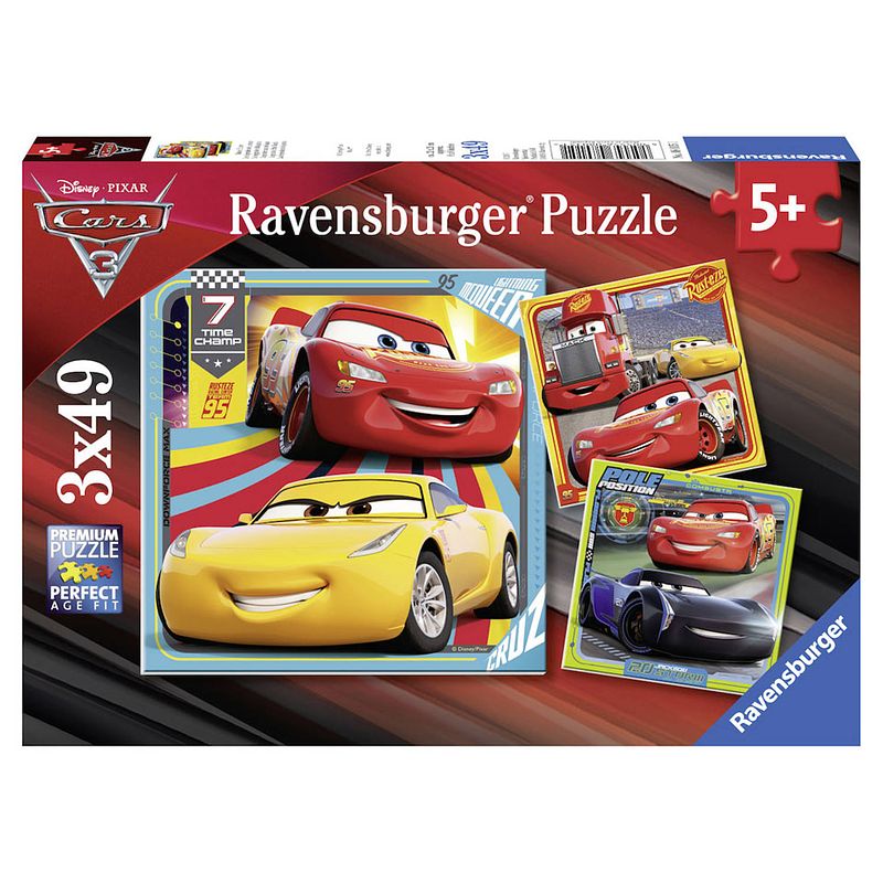 Foto van Ravensburger puzzel disney cars 3 legendes van de baan - 3 x 49 stukjes