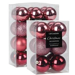 Foto van Kerstballen - 28x st - 5 en 6 cm - roze - kunststof - kerstbal