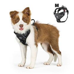 Foto van Mister mill hondentuigje 3x klikgesp maat m zwart - anti-trek tuig hondenharnas - y tuig hond reflecterend