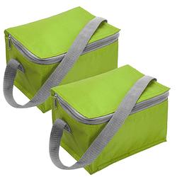 Foto van Trendoz set van 2x stuks kleine koeltas lime groen voor 6 blikjes met rits en draagband - koeltas