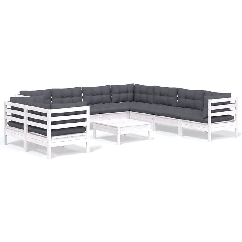 Foto van Vidaxl 10-delige loungeset met kussens massief grenenhout wit