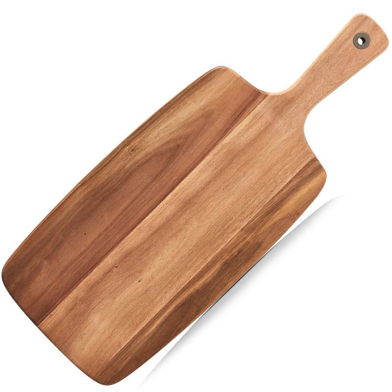 Foto van Rechthoekige acacia houten keuken snijplank met handvat 52 cm - snijplanken