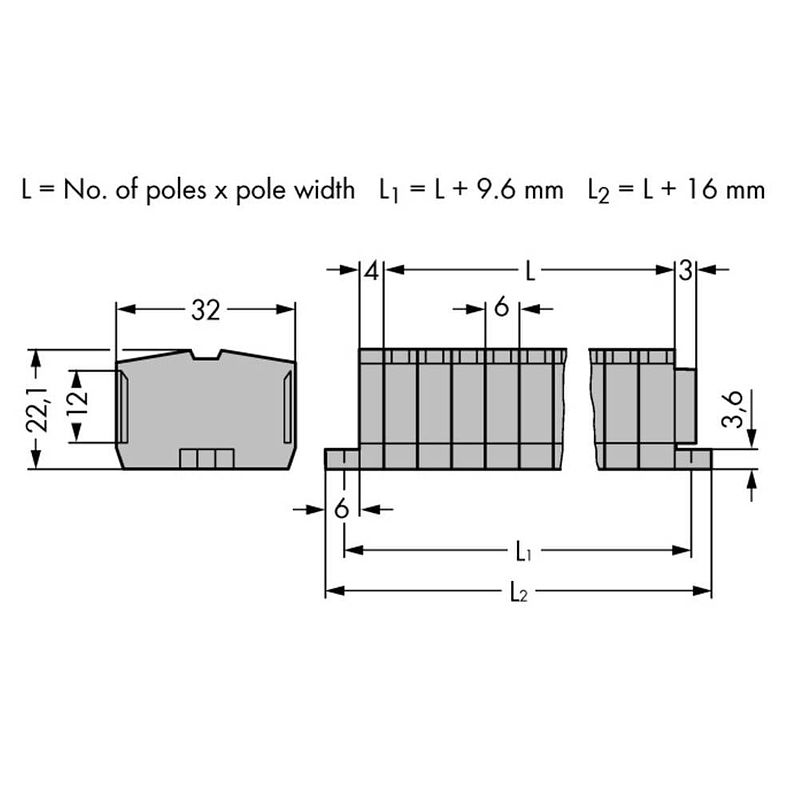 Foto van Wago 264-108 klemstrook 6 mm spanveer toewijzing: l grijs 50 stuk(s)