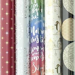 Foto van Assortiment kerstpapier cadeaupapier inpakpapier voor kerstmis ho598 - 3 meter x 70 cm - 5 rollen