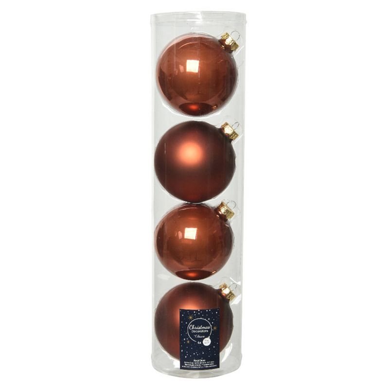 Foto van 4x stuks glazen kerstballen terra bruin 10 cm mat/glans - kerstbal